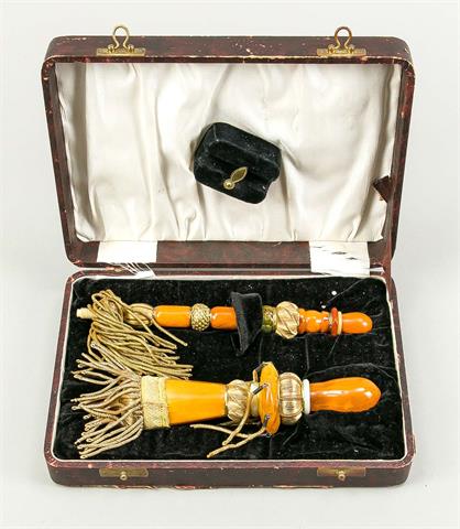2 amber pipe mouthpieces, end of the 19th century