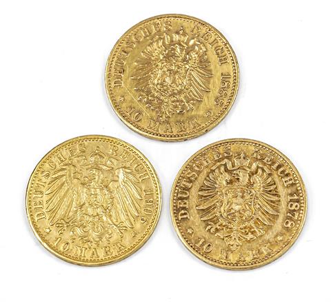 3 Goldmünzen 10 Mark Deutsches