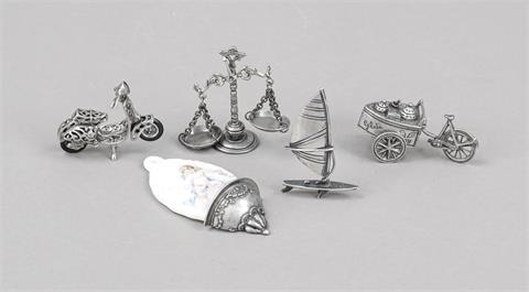 Five miniatures, 20th century, silver