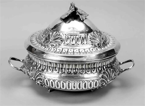 Round lidded bowl, 20th century, silv