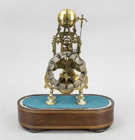 Polished brass skeleton clock, Englan