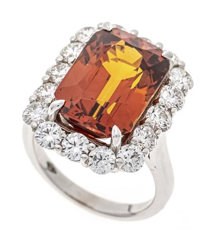 Rare mandarin garnet diamond ring WG