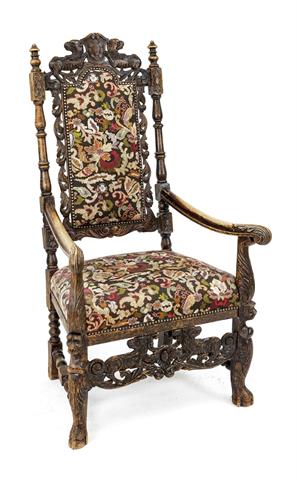Armchair from around 1880, oak, carvi