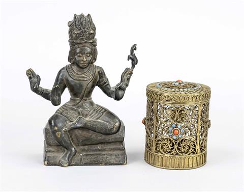 Figure and lidded box, Tibet/India, 2