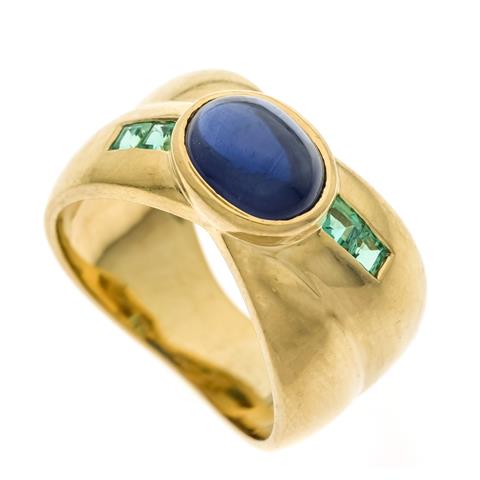 Sapphire emerald crossover ring