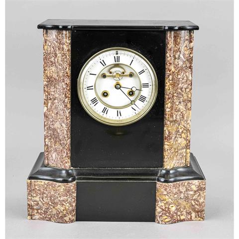 A marble table clock, black/red