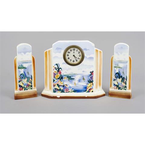 Art Déco porcelain clock set, c