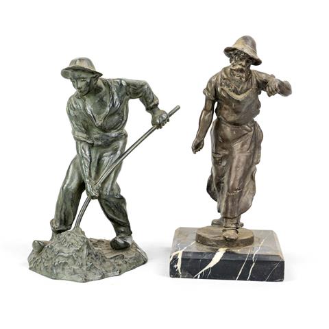 Two sculptures of workers by va