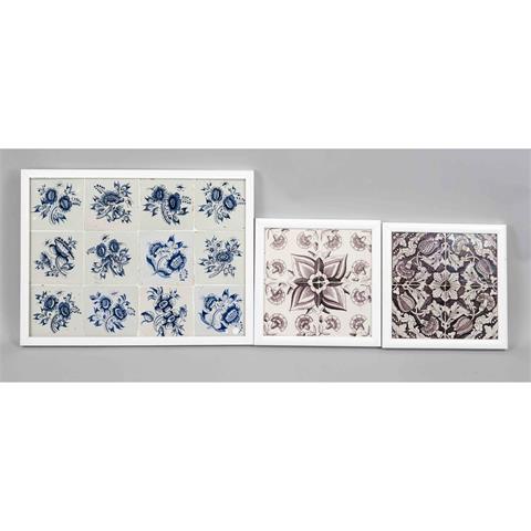 3 tile tableaux with flowers, 1