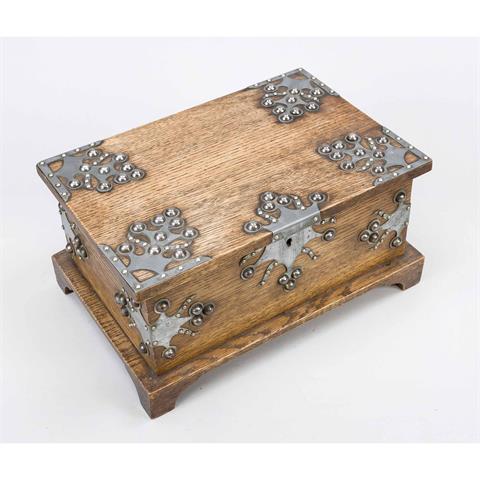 Oak box with iron fittings, his