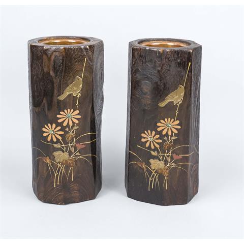 Pair of wooden vases with lacqu