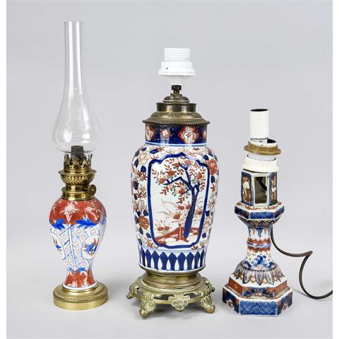 3 lamp bases with Imari vases,