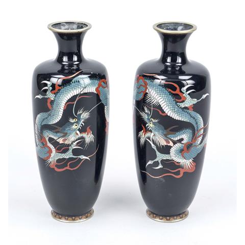 Pair of dragon cloisonné vases,