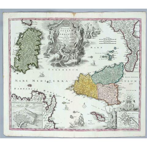 Historical map of Sicily and Sa